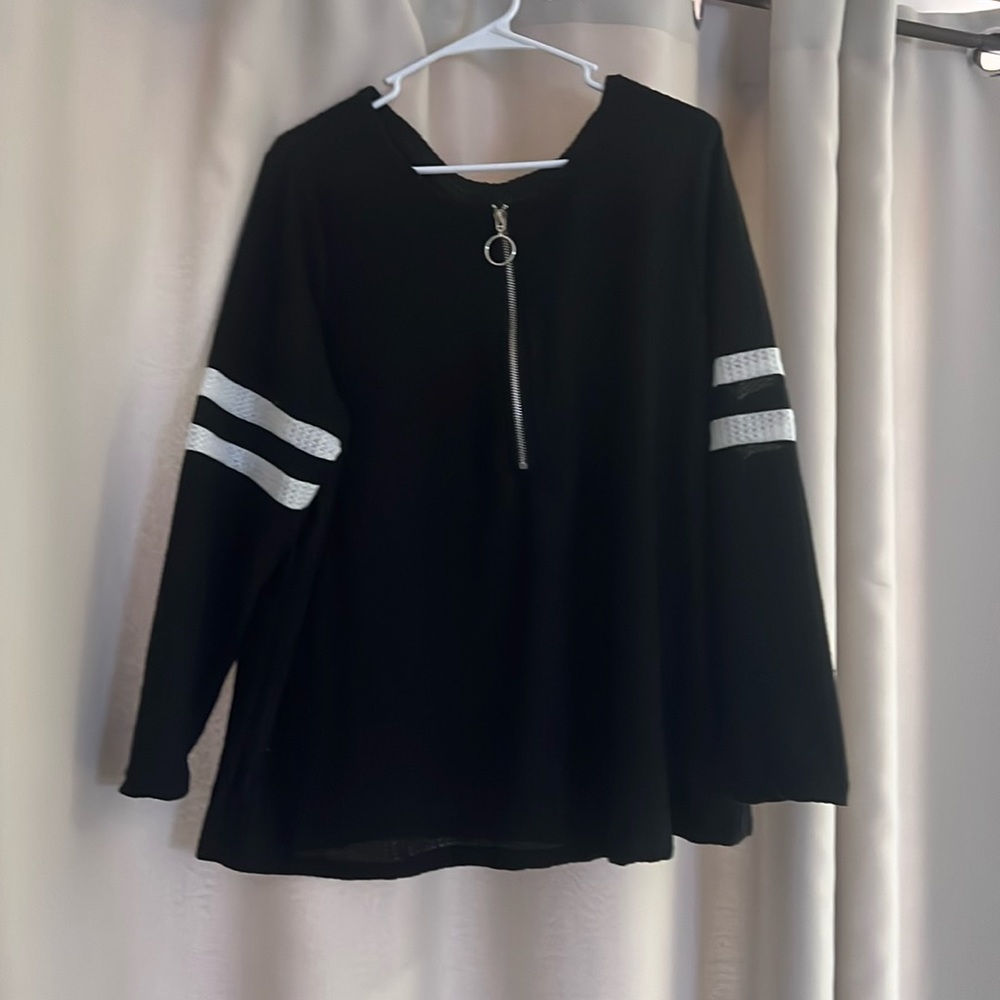 Plus size women’s striped, half zip V-neck T-shirt